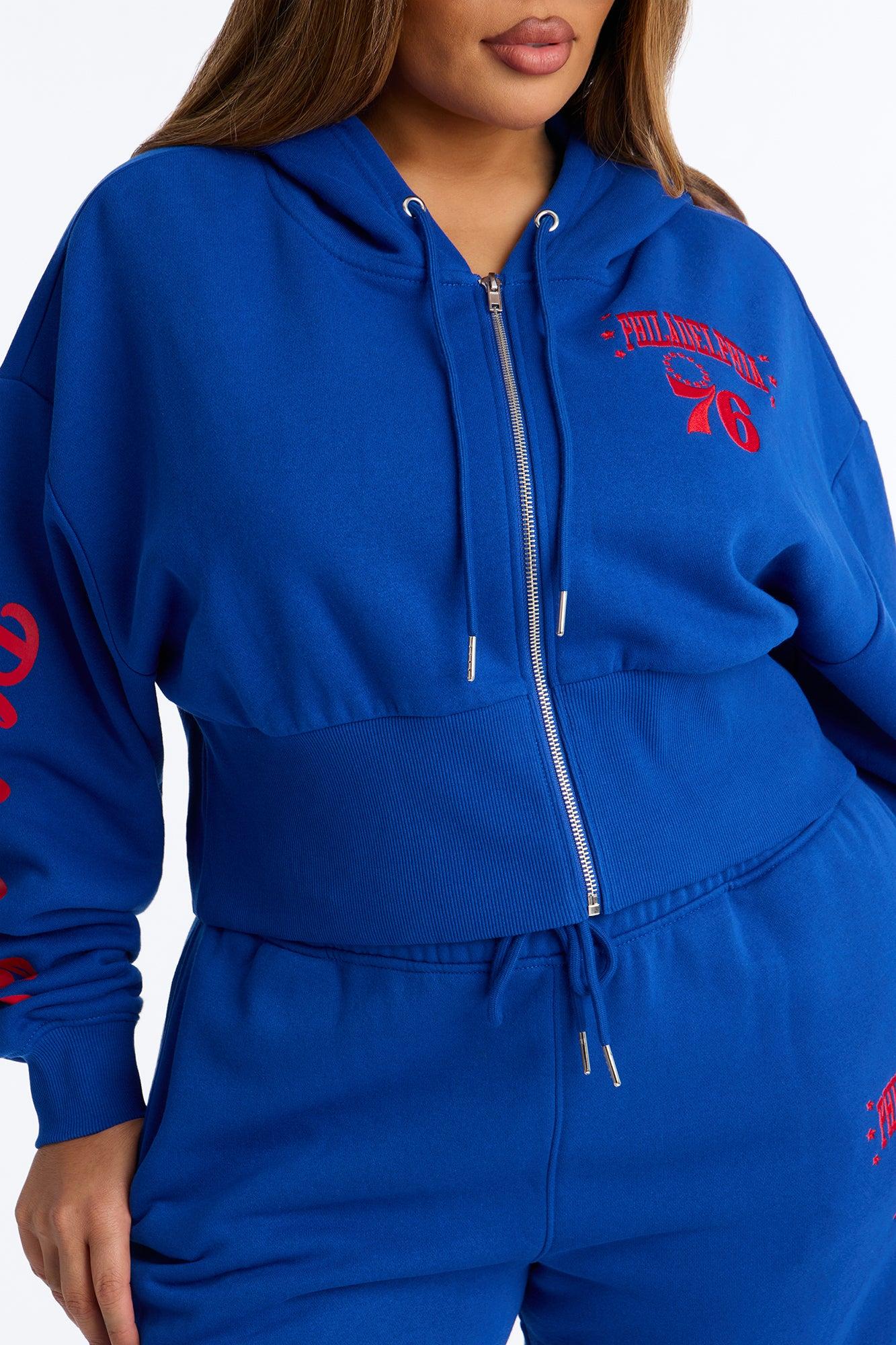 NBA Philadelphia 76ers Cropped Fleece Full Zip Hoodie - Royal Female Product Image