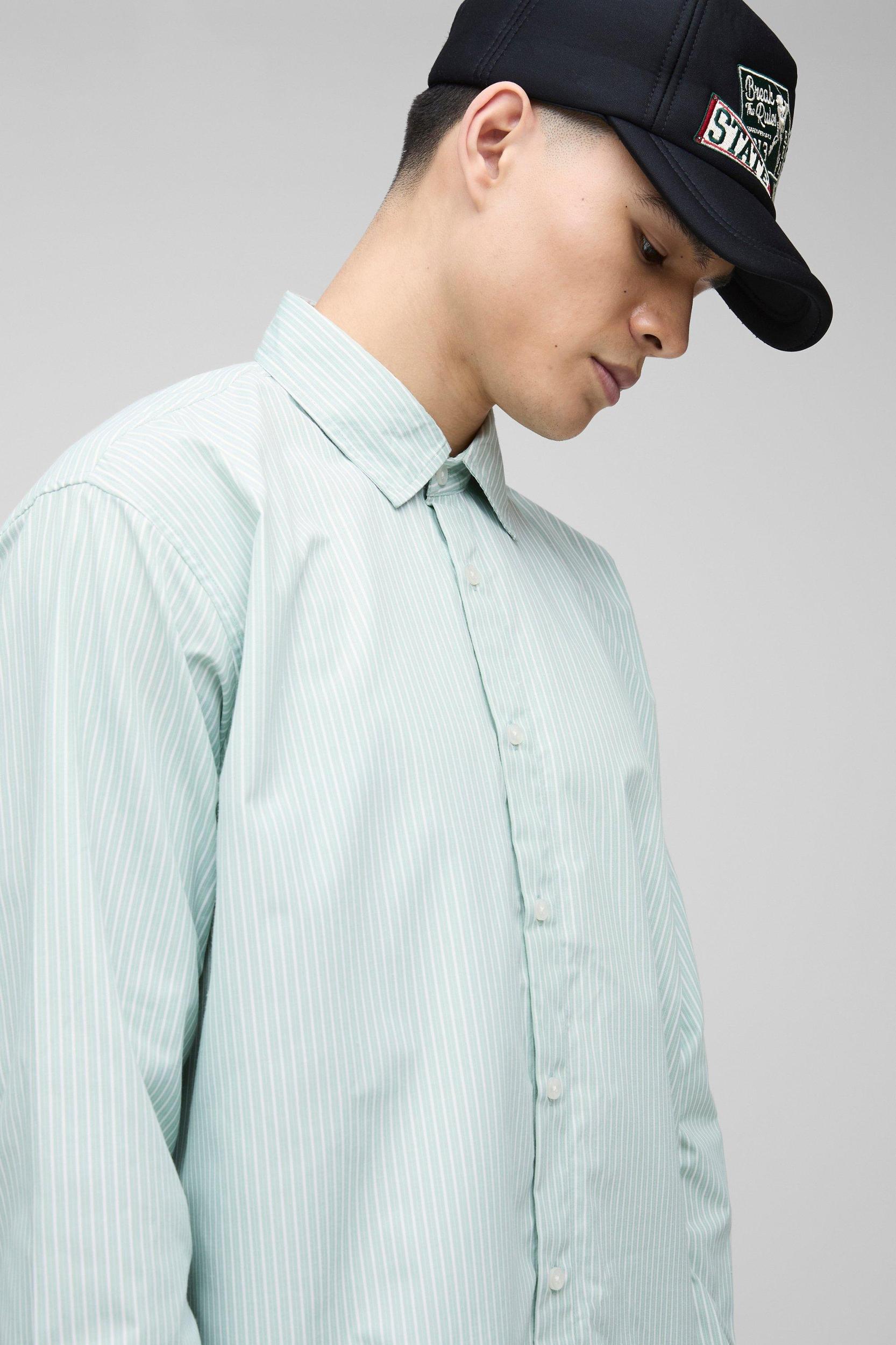 Super Oversized Long Sleeve Stripe Shirt | boohooMAN USA Product Image