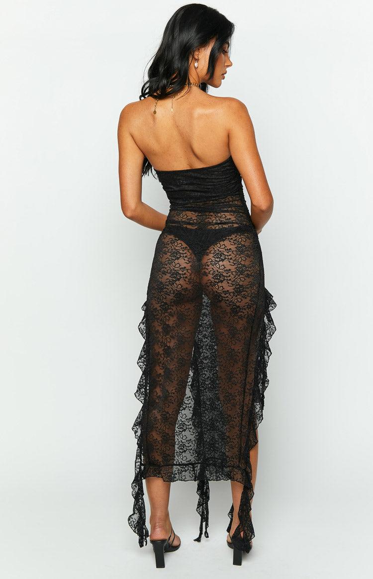 Lioness Rendezvous Black Lace Midi Dress Product Image