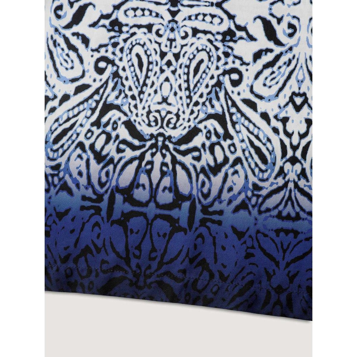 Plus Size Abstract Floral Print Shirred Wide-Leg Pants Women Indigo Resort Wide Leg Mid Rise Vacation Pants BloomChic 26/4X Product Image