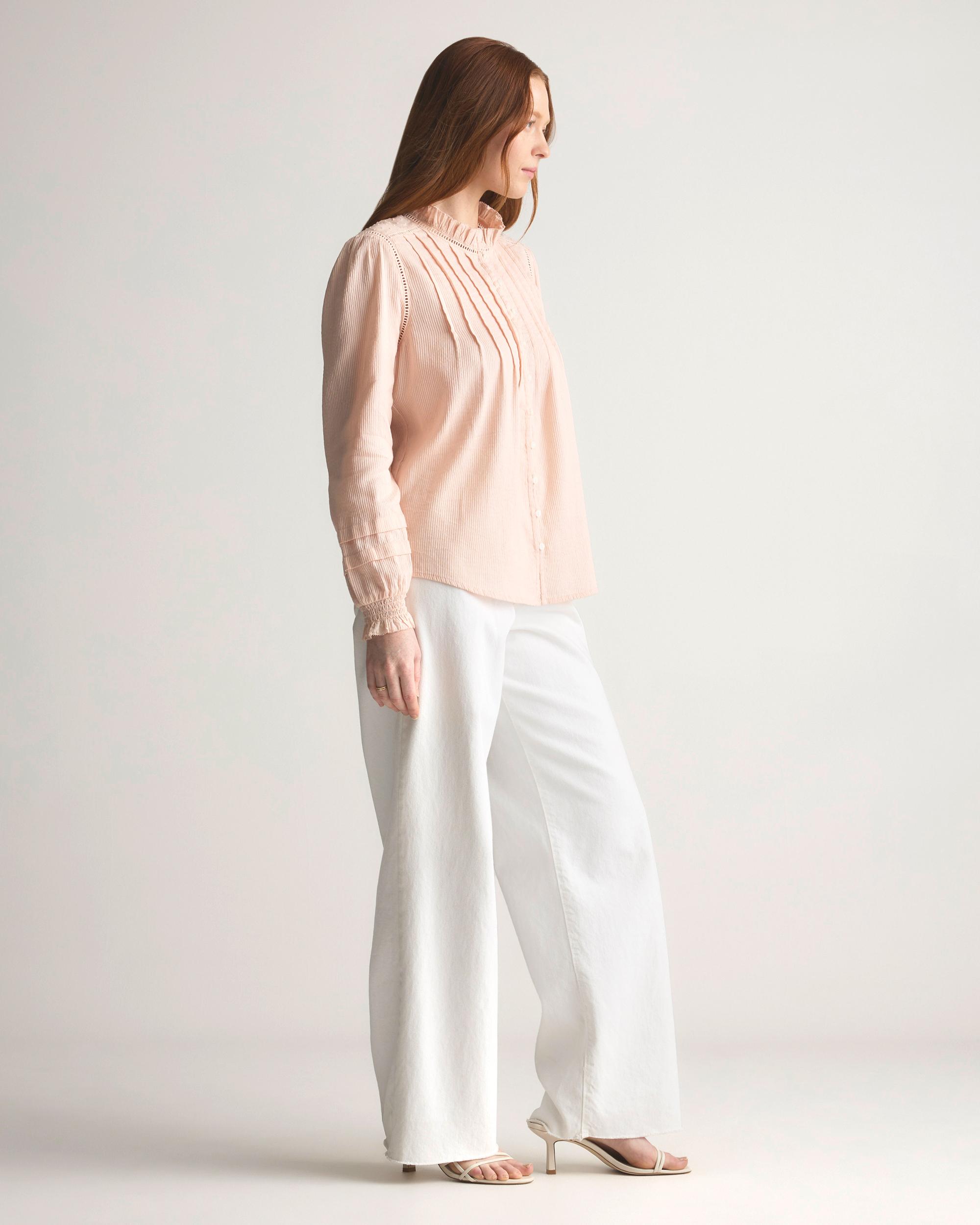 Quince | Women's Organic Textured Cotton Peasant Blouse Organic Cotton Product Image