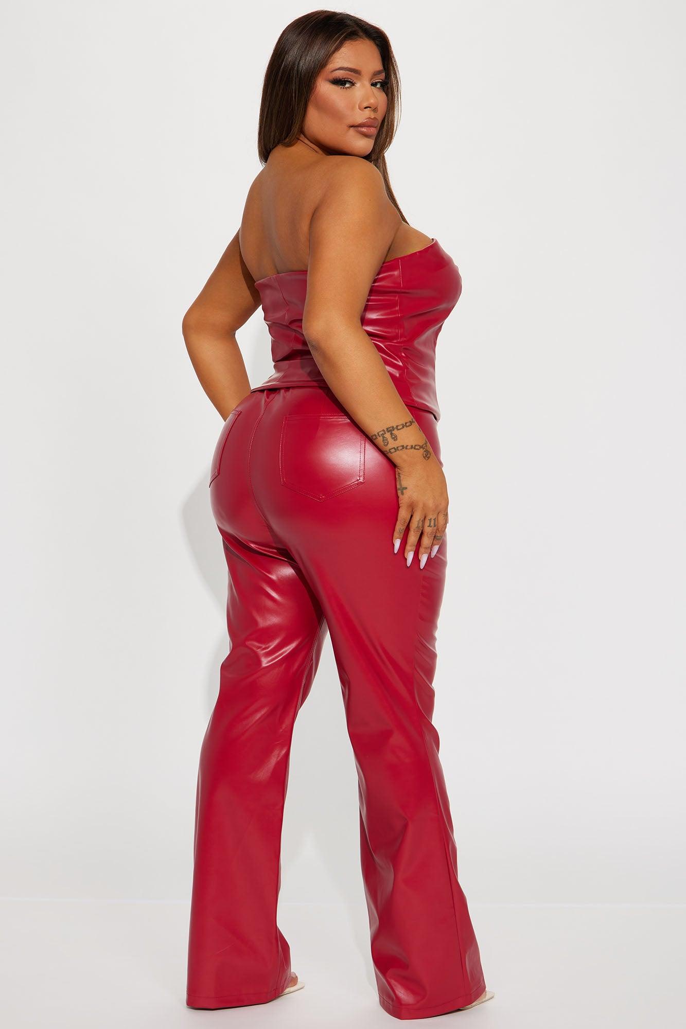Turning Heads Faux Leather Pant Set - Red Product Image