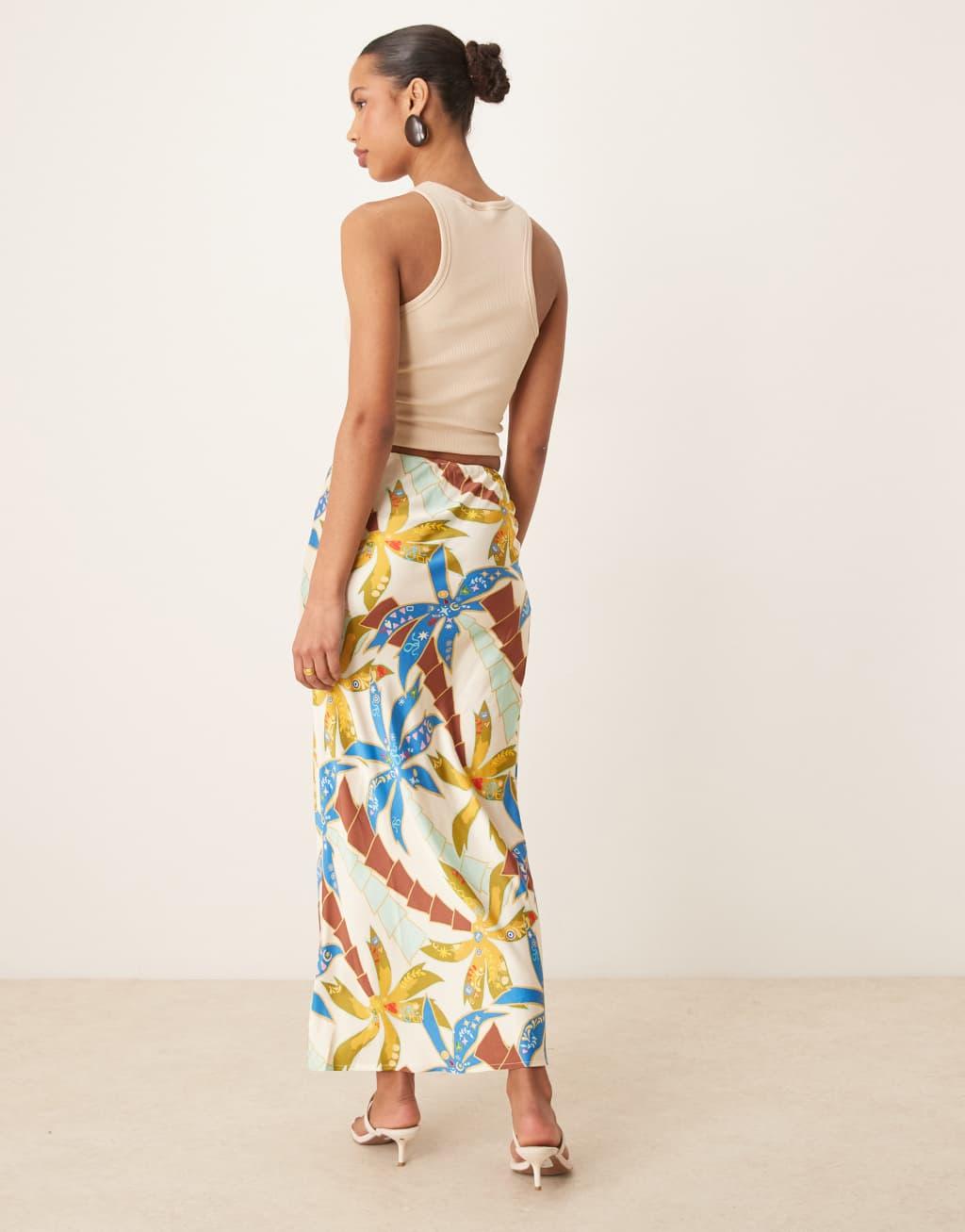 Never Fully Dressed Dorris maxi skirt in blue palm print - part of a set Product Image