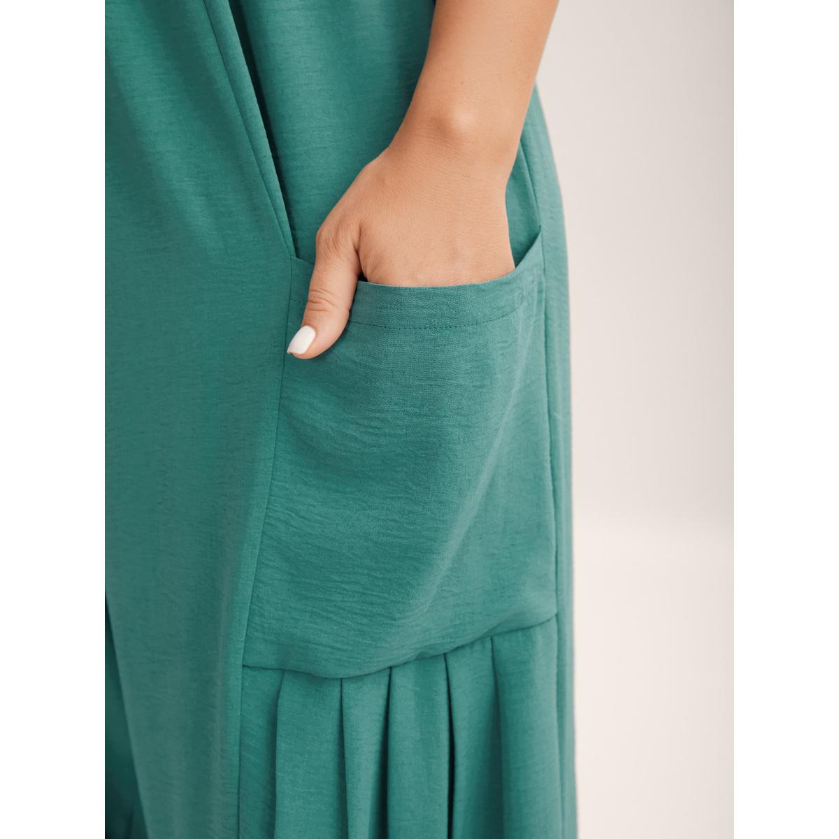 Plus Size Emerald Shirred Ruffles Pockets Plain Jumpsuit Women Sleeveless Non Everyday-Casual Loose Jumpsuits BloomChic 18-20/2X Product Image