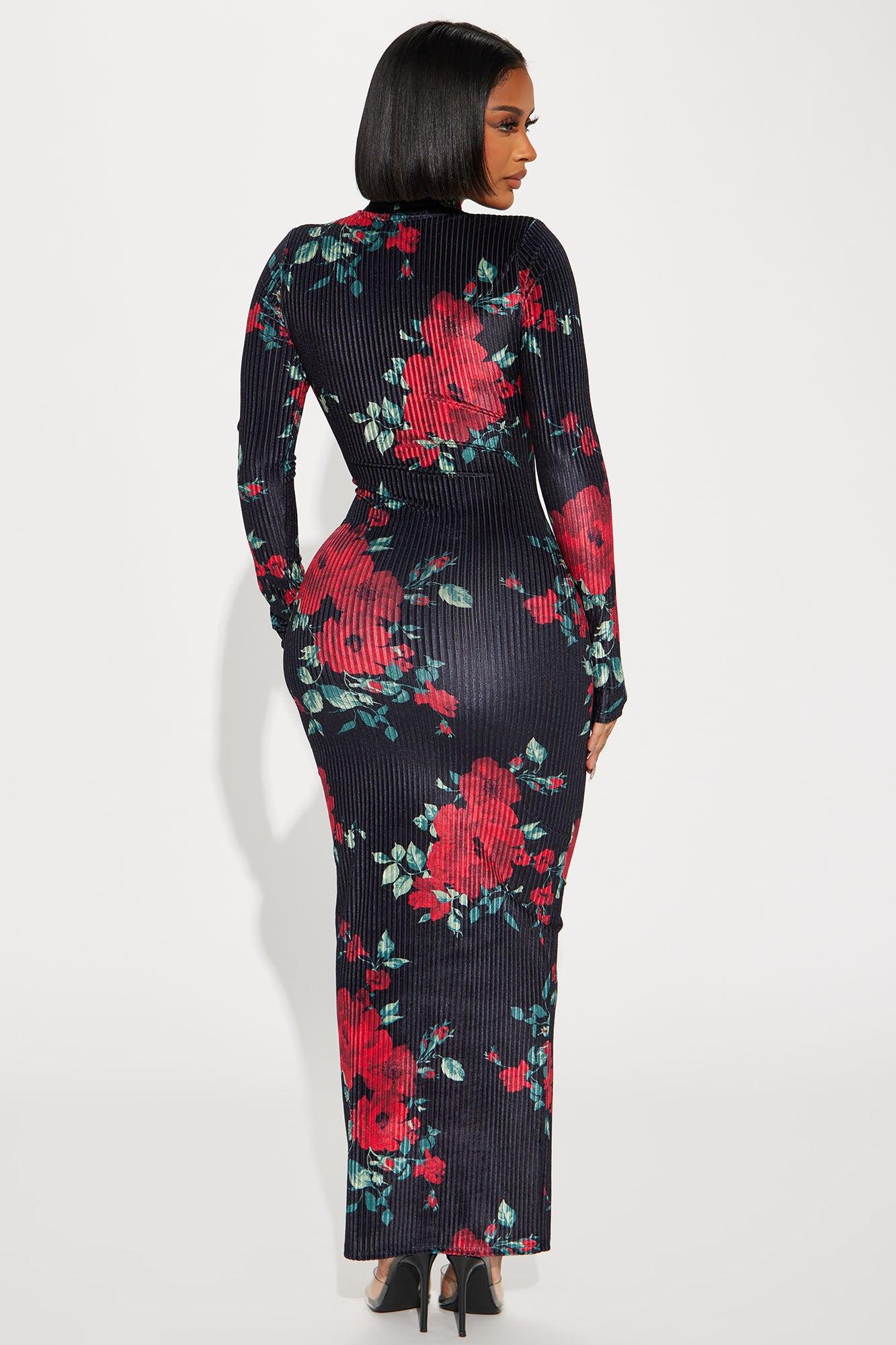 Anna Floral Maxi Dress - Black/Red Product Image