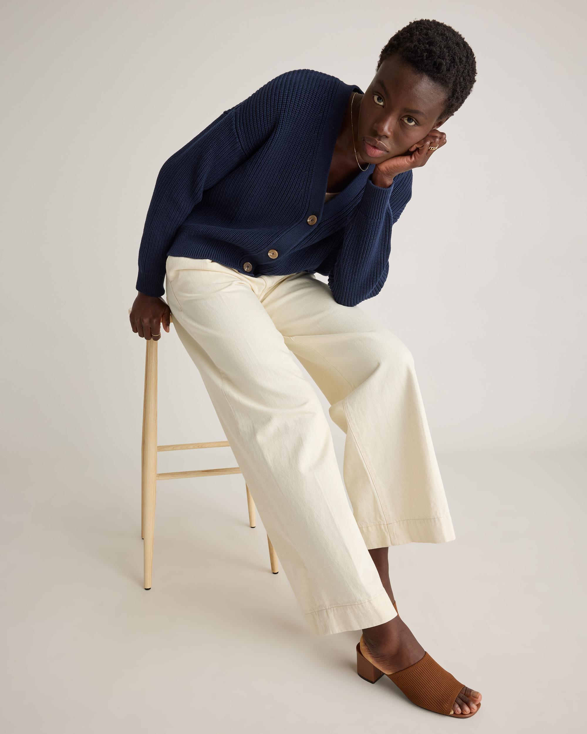 Quince | Women's Fisherman Boxy Cropped Cardigan Sweater Organic Cotton Product Image