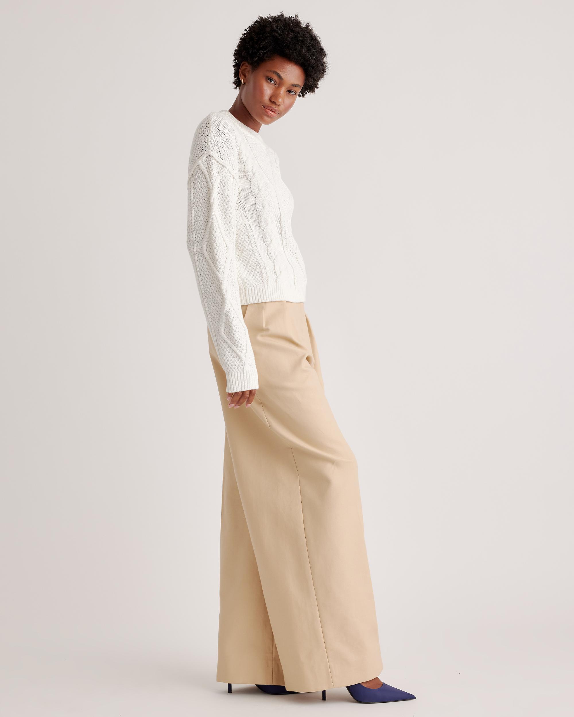 Quince | Women's Cropped Cable Crew Sweater Organic Cotton Product Image