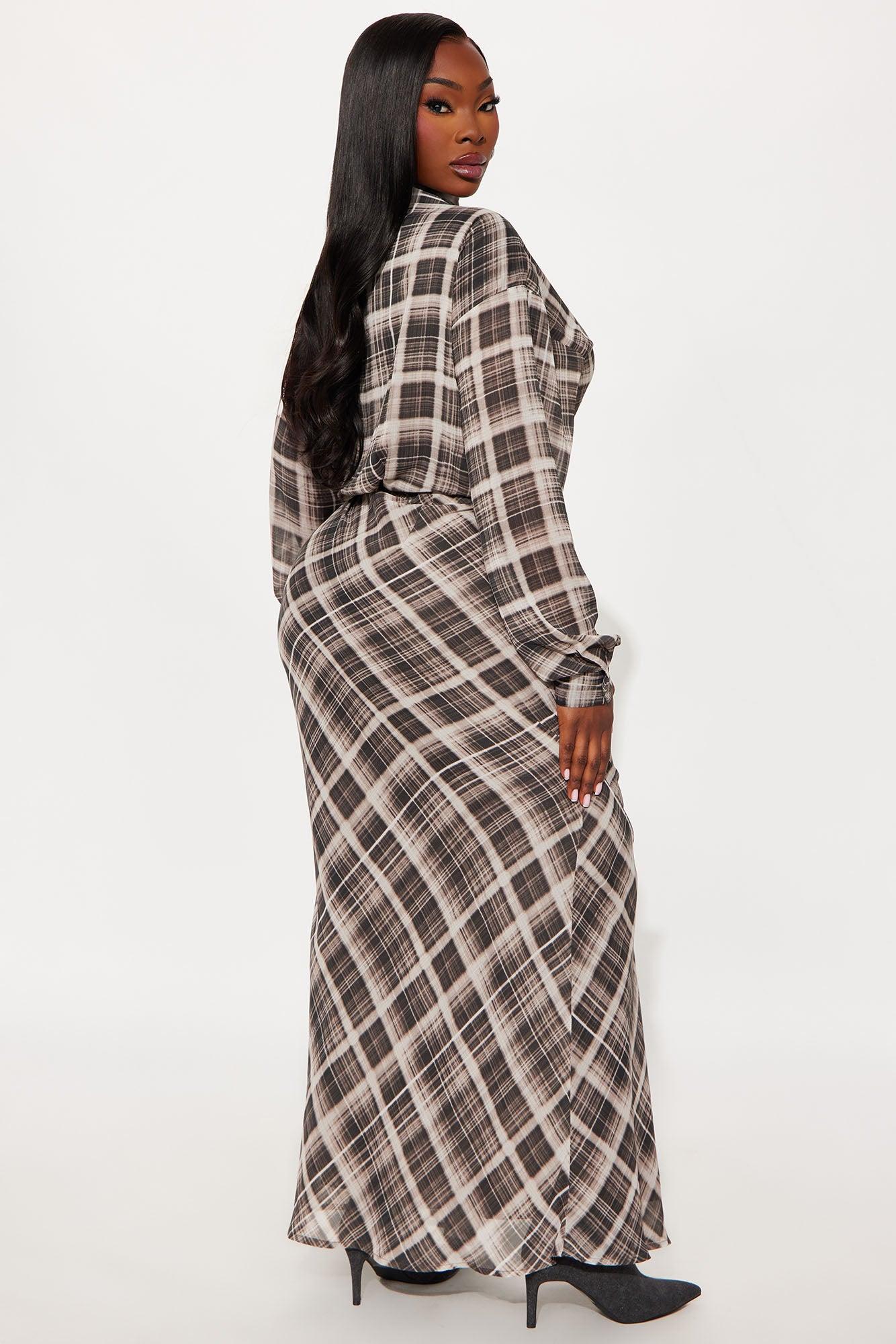 Anastasia Plaid Chiffon Maxi Shirt Dress - Brown Combo Female Product Image
