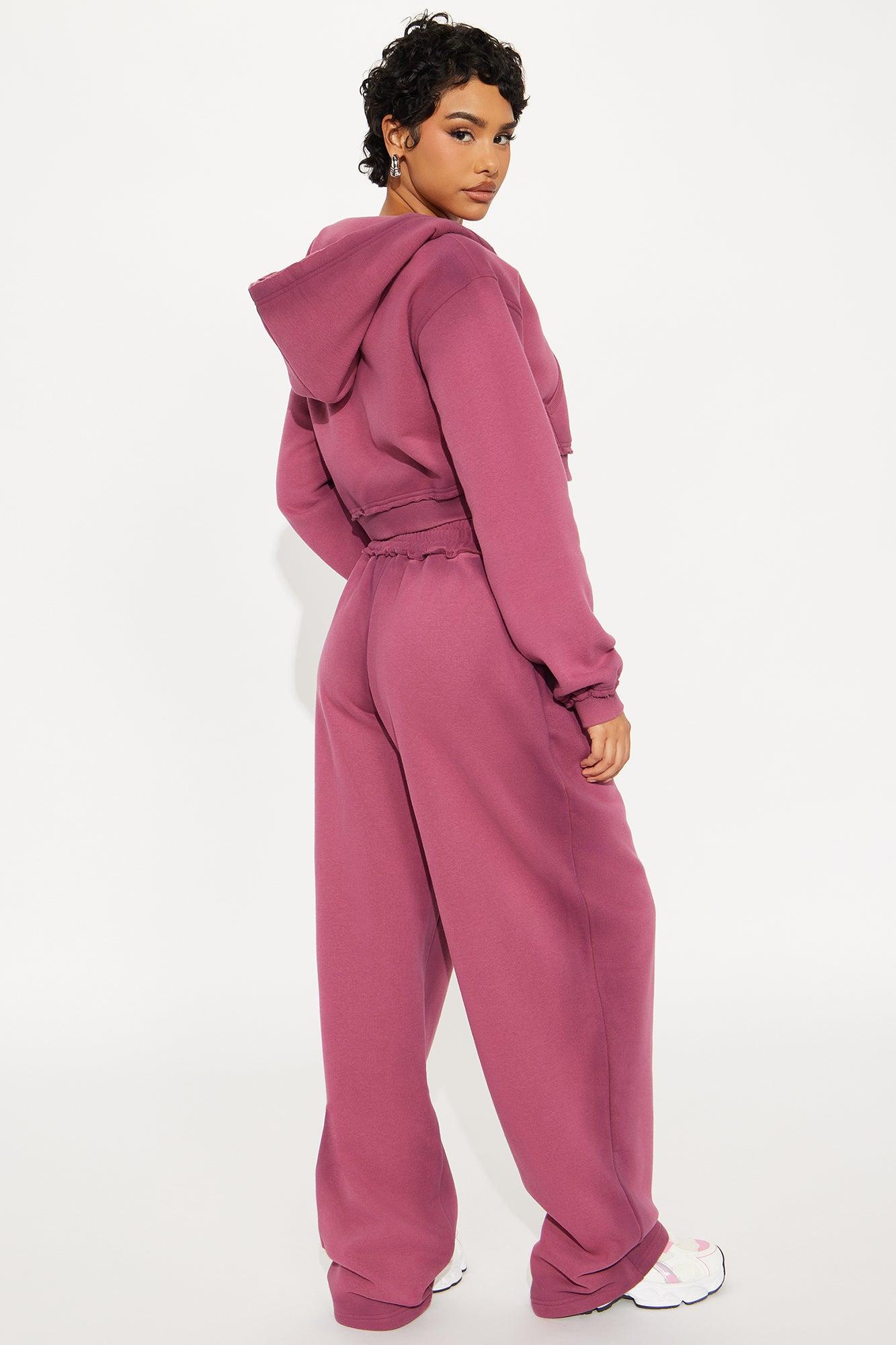 Wynona Washed Fleece Pant Set - Burgundy Product Image