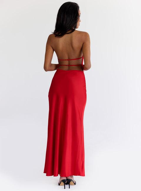 Iridescent Plunge Maxi Dress Red Product Image