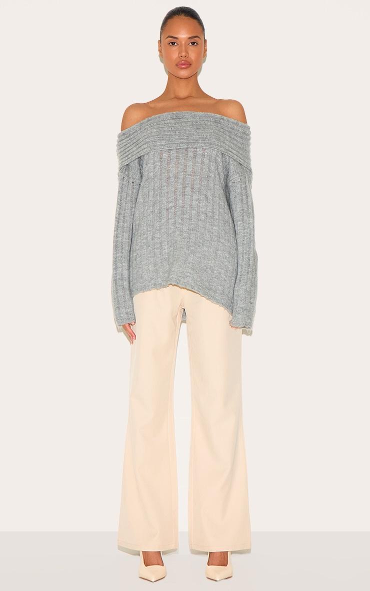 Grey Asymmetric Rib Knit Long Sleeve Top Product Image