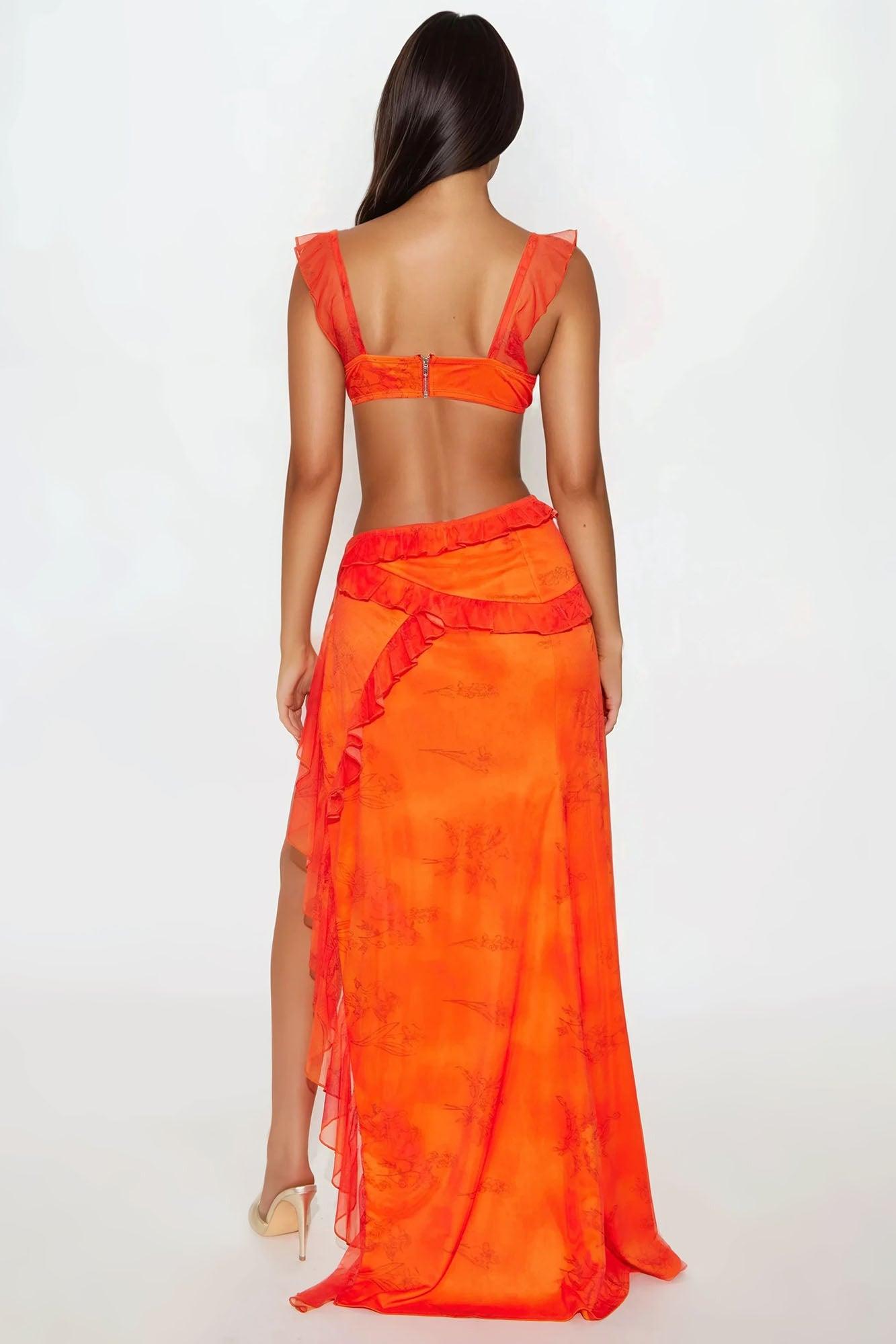 Tropical Gem Mesh Skirt Set - Orange/combo Product Image