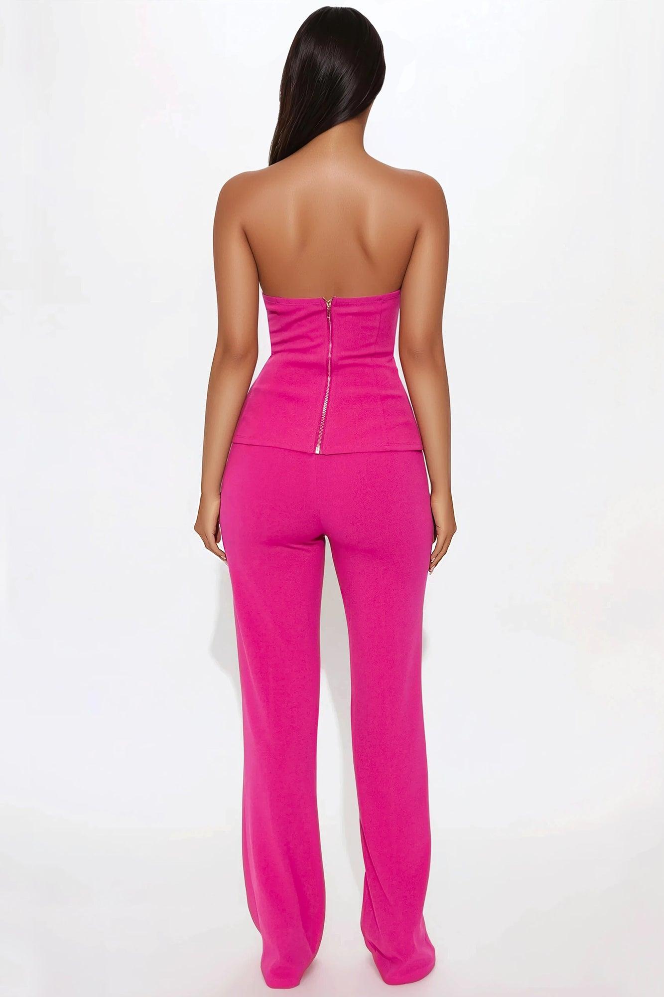 Pretty In Power Wide Leg Pant Set - Magenta Product Image