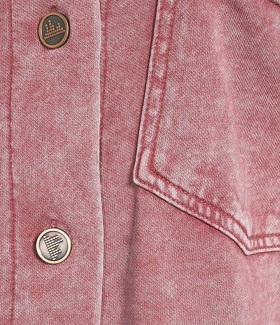 City Blues Coordinating Point Collar Long Sleeve Button-Front Cropped Knit Shacket Product Image