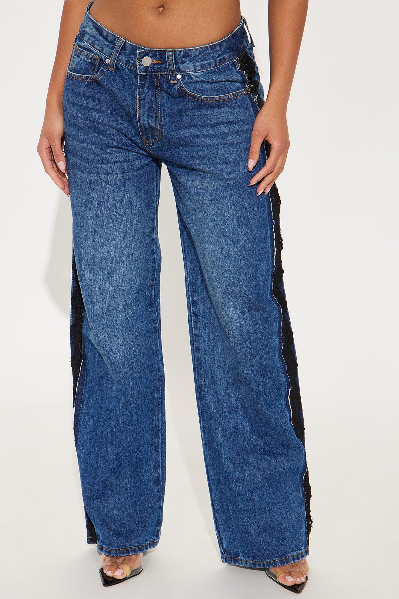 Moving Differently Lace Trim Straight Leg Jeans - Dark Wash Product Image