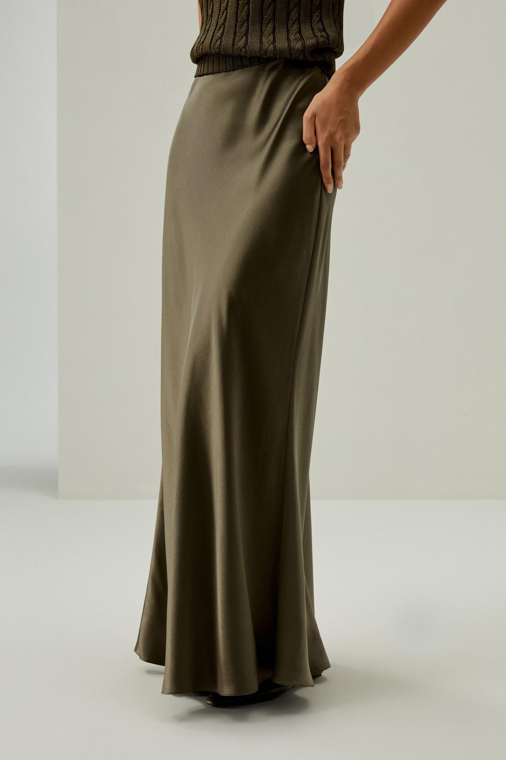 LILYSILK Womens Silk Maxi Skirt - Pine Pure Natural Silk - Luxurious Texture Straight-Cut Skirt Product Image