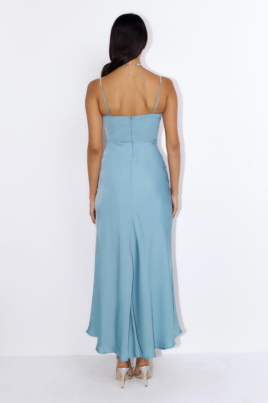 Special Details Satin Maxi Dress Blue Product Image