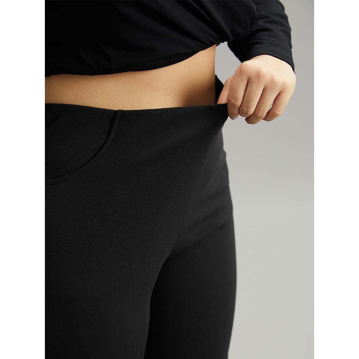 Plus Size Plain Pocket Bodycon Ankle Pants Women Black Work From Home Bodycon High Rise Office Pants BloomChic 10/M Product Image