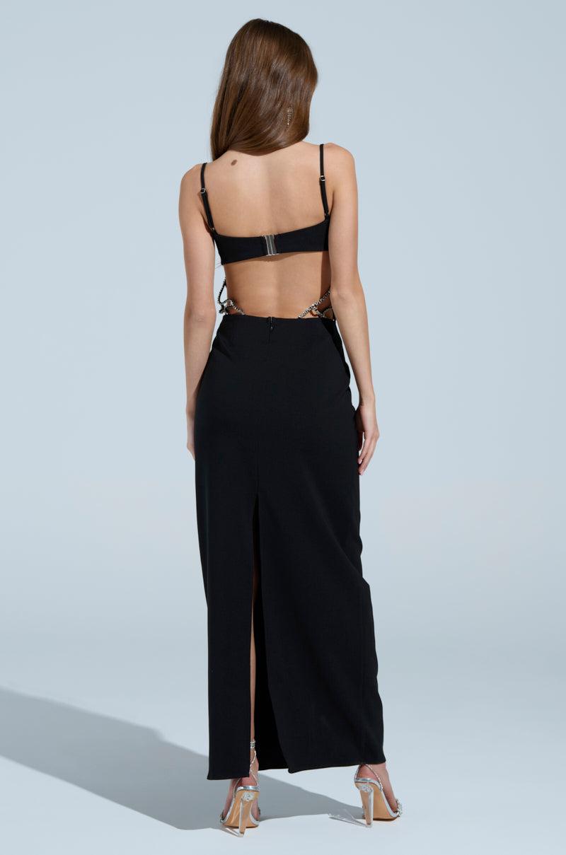TAKE IT BLACK MIDI DRESS WITH RHINESTONE CUTOUT Product Image