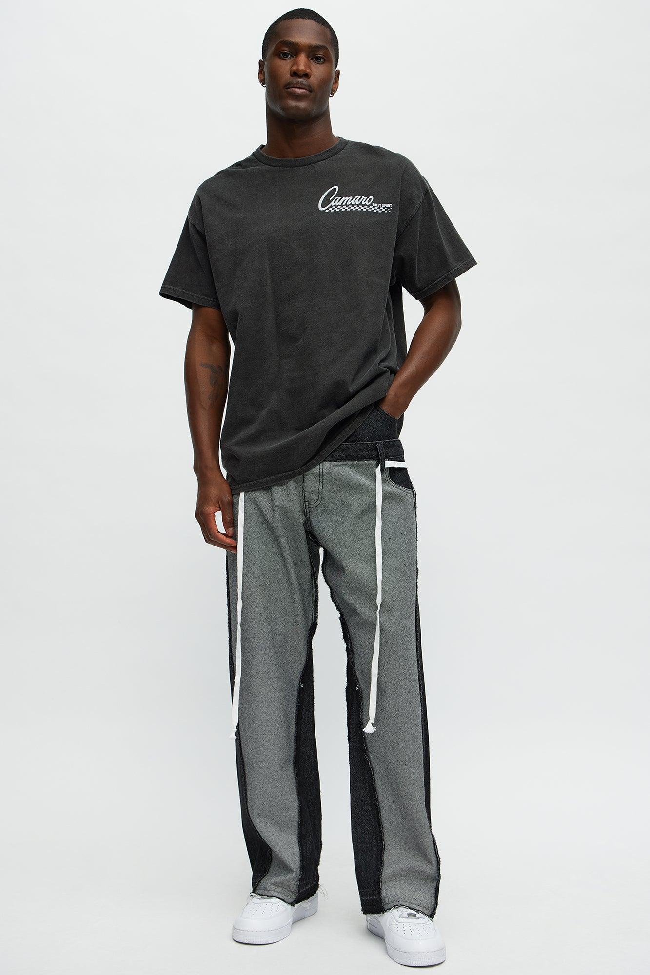 Baggy Double Waisted Panel Jeans - Black/combo Male Product Image