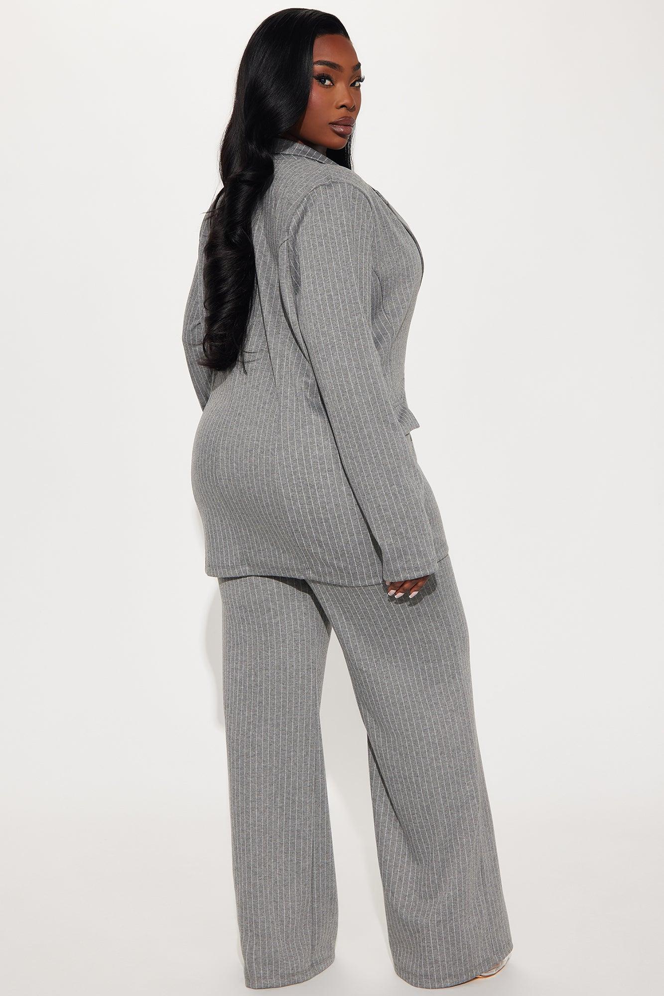 Work Wife Pinstripe Pant Set - Grey/White Product Image