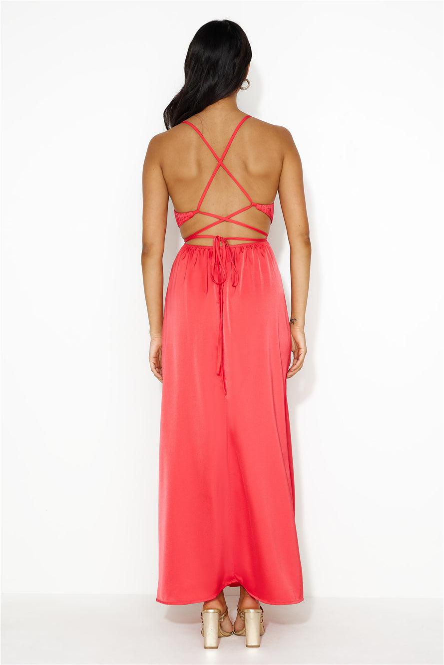 Capture Attention Satin Maxi Dress Red Product Image