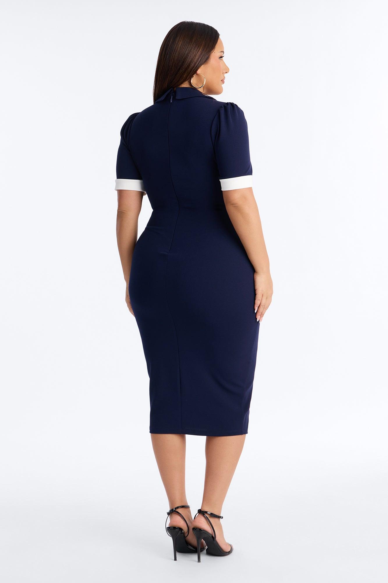 Margot Bow Midi Dress - Navy/combo Female Product Image