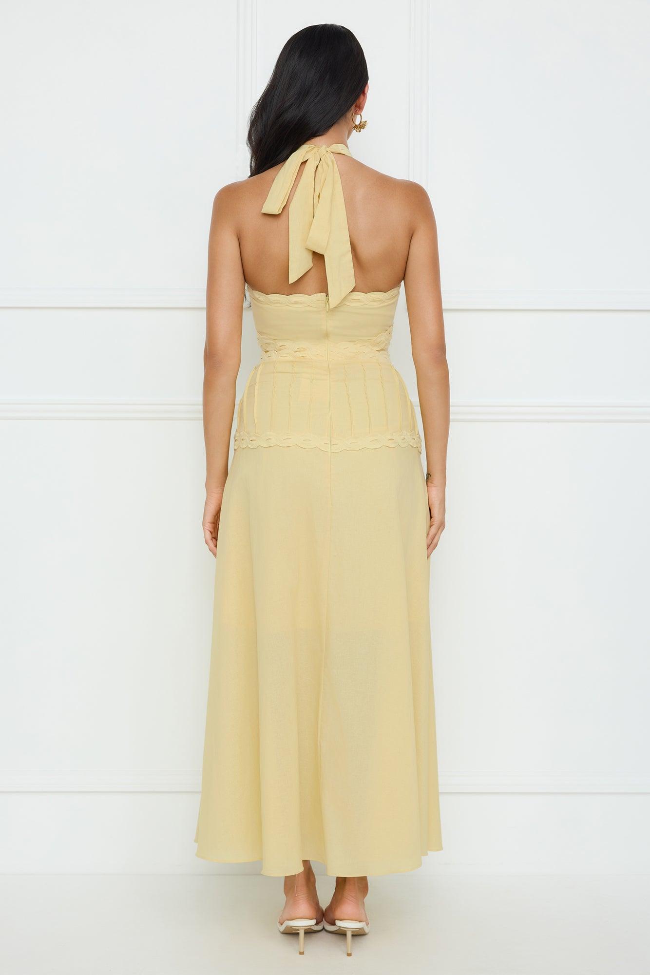 Tropical Honey Halter Maxi Dress Yellow Product Image