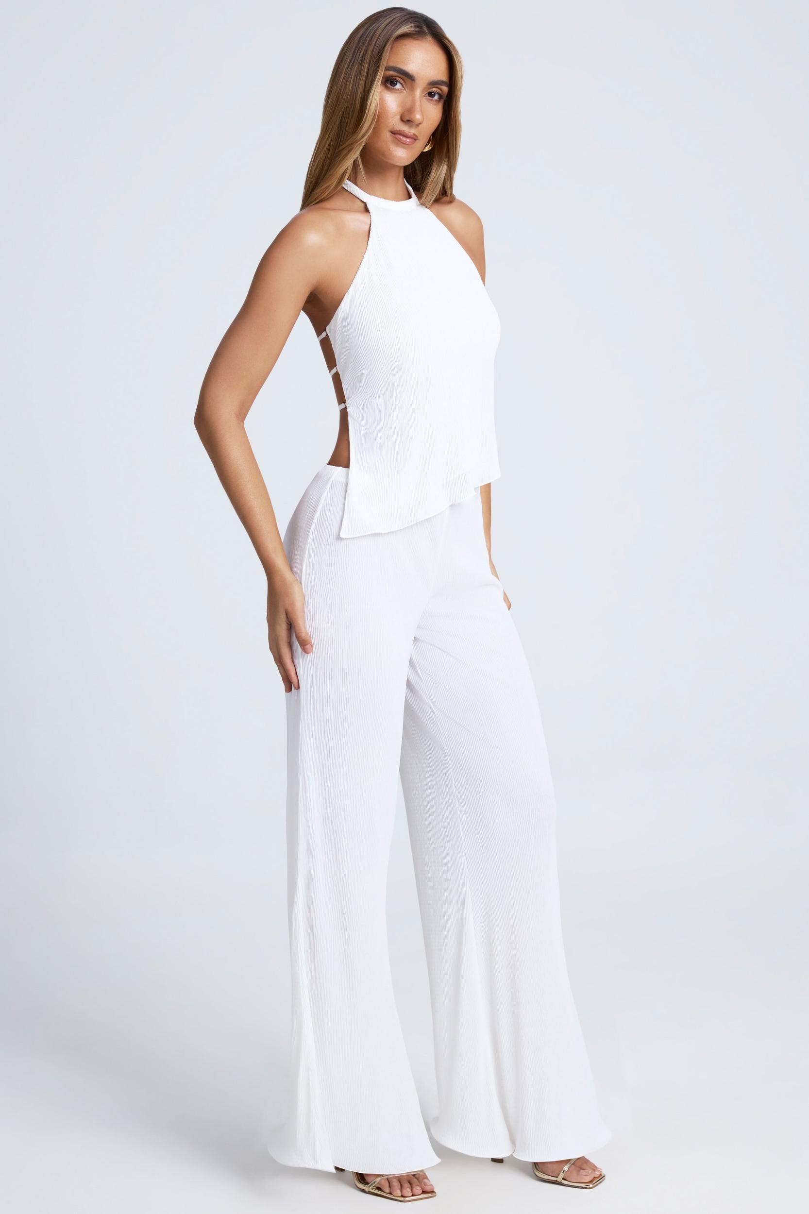 High-Waist Wide-Leg Trousers in White Product Image