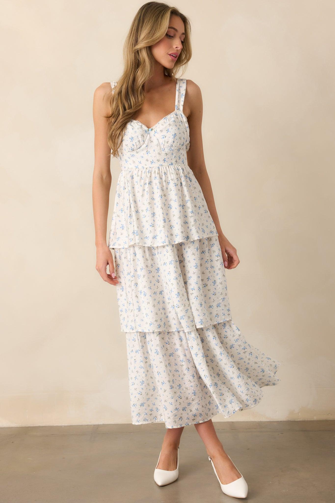 In The Wildflowers Blue Floral Tiered Maxi Dress Product Image