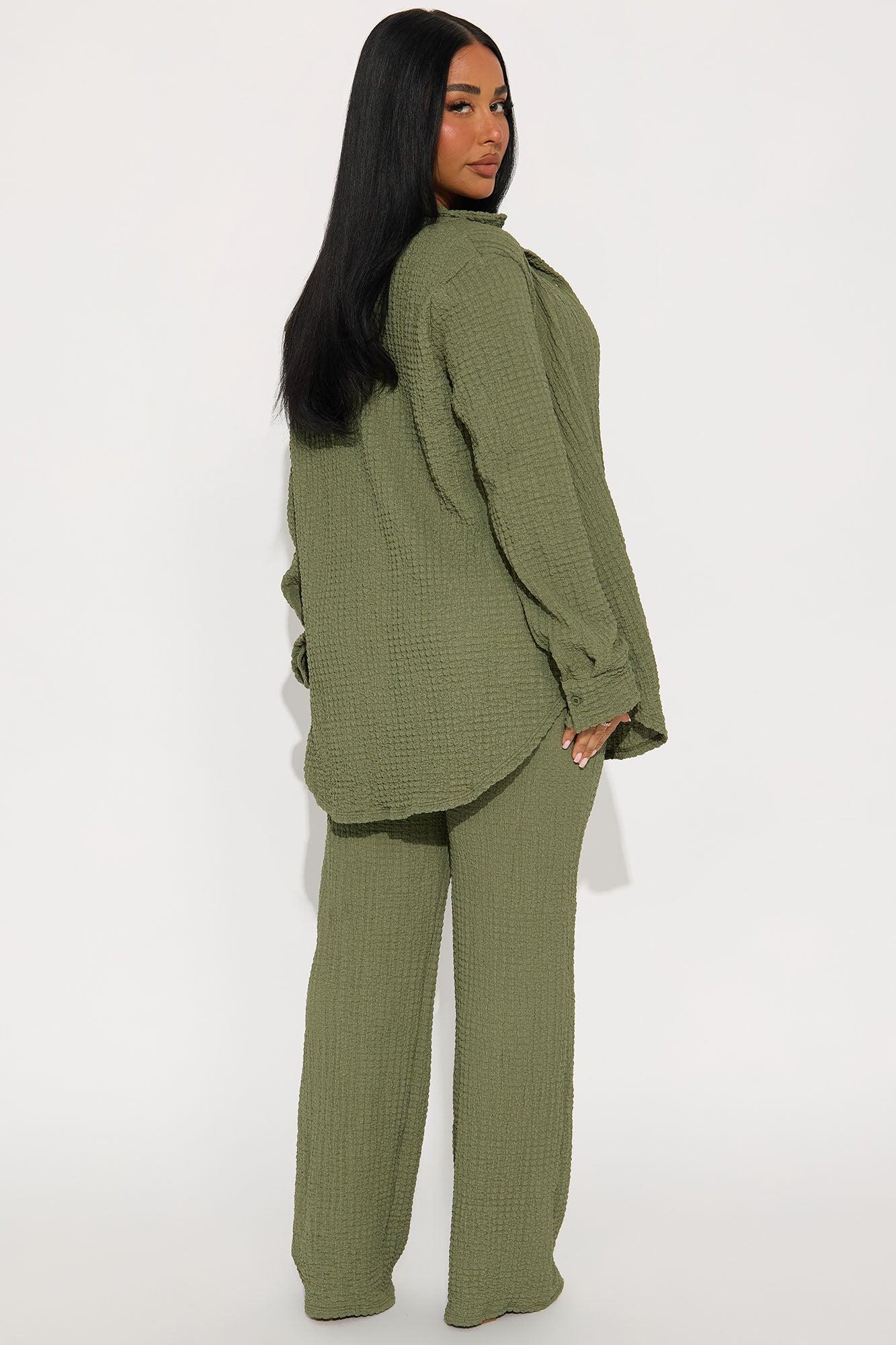 Fly With Me Textured Pant Set - Olive Female Product Image