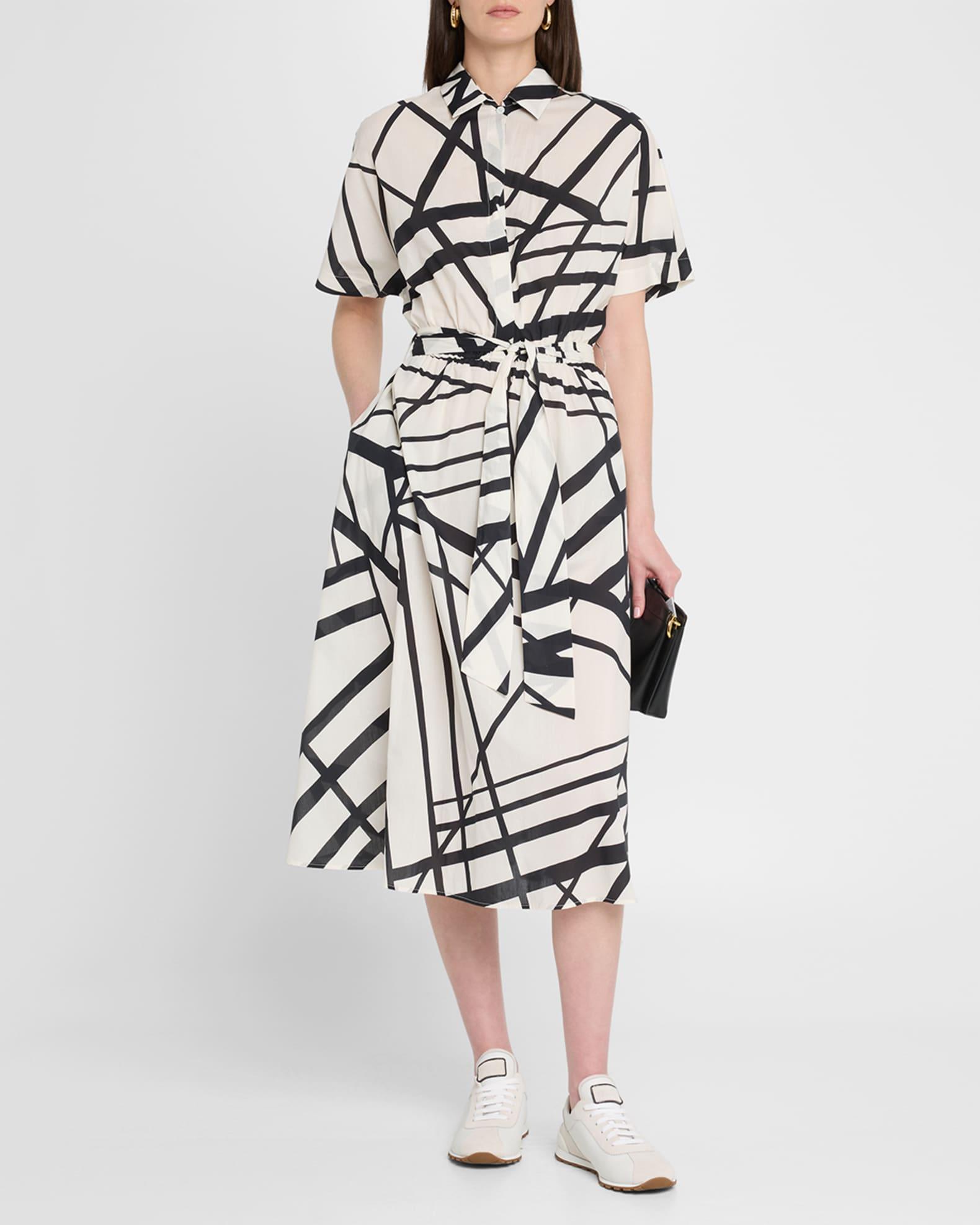 Abstract-Print Short-Sleeve Belted Midi Shirtdress Product Image