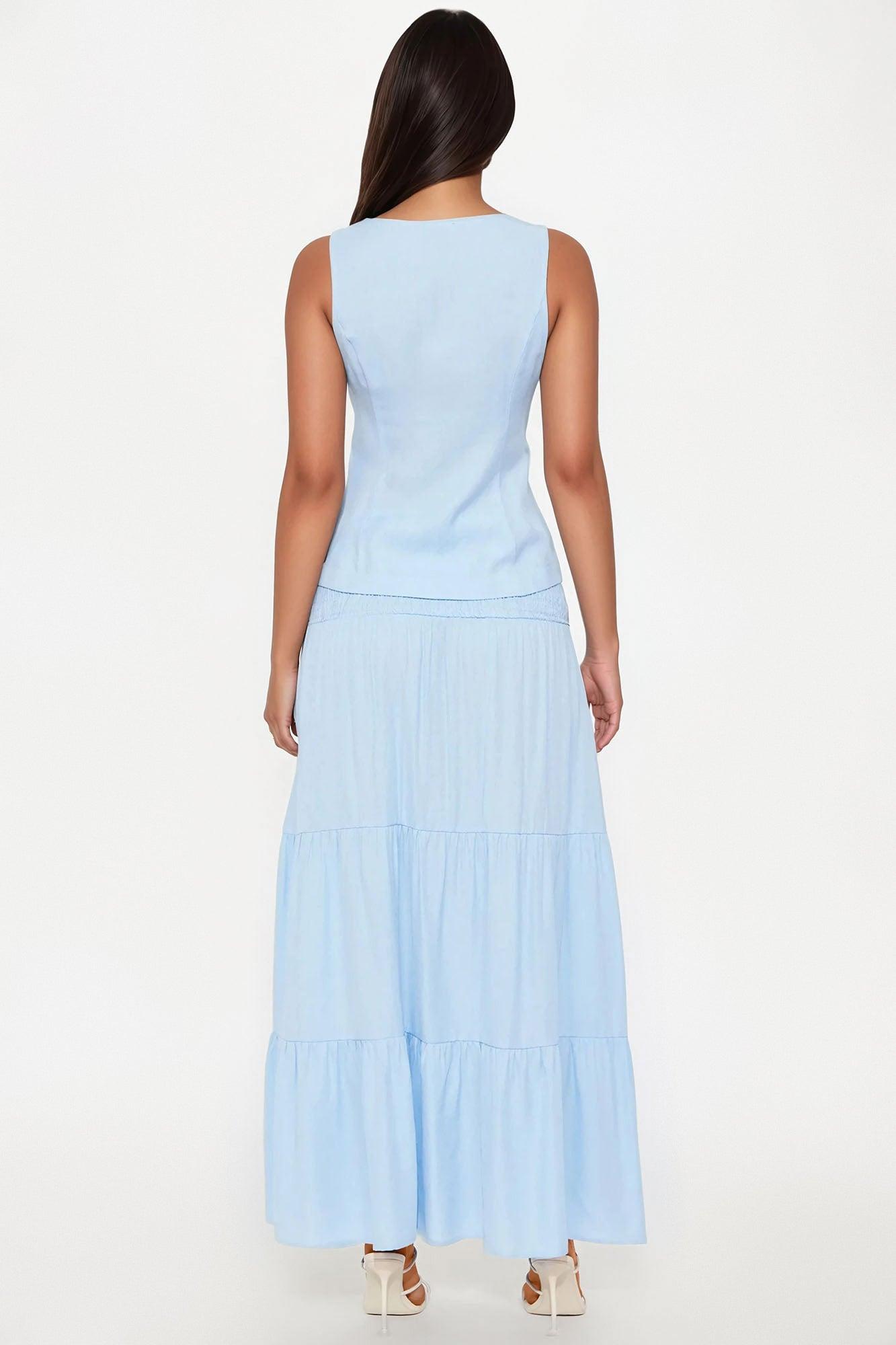 Sunshine Lover Linen Skirt Set - Blue Female Product Image