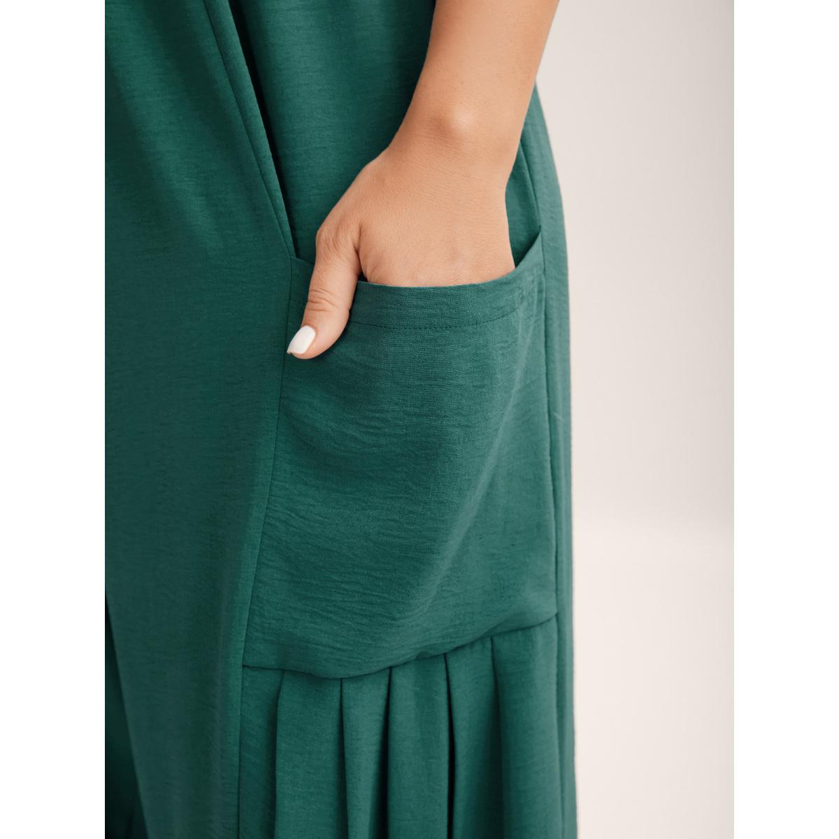Plus Size Emerald Shirred Ruffles Pockets Plain Jumpsuit Women Sleeveless Non Everyday-Casual Loose Jumpsuits BloomChic 18-20/2X Product Image