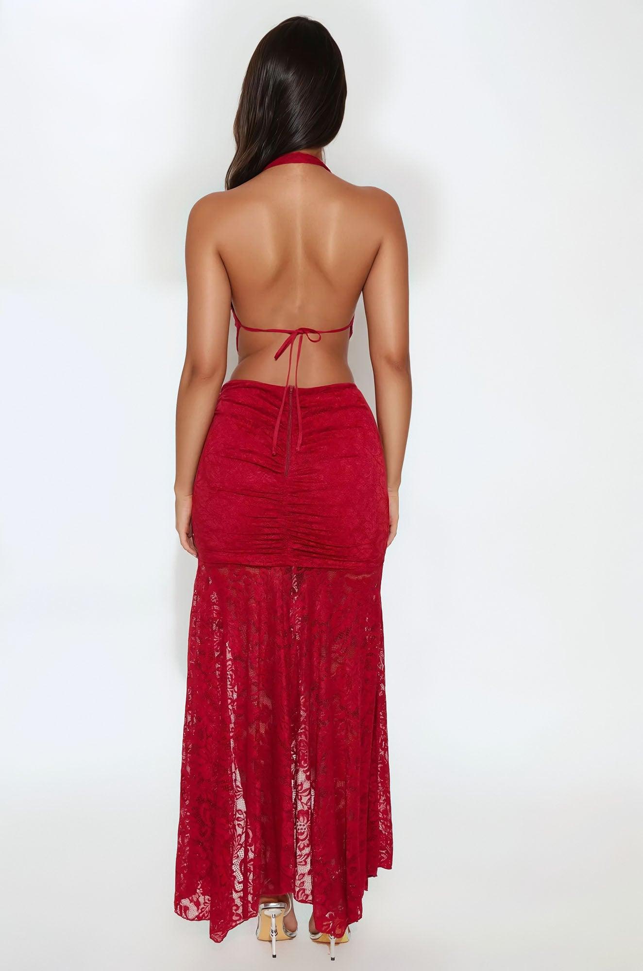 Red Wine Lace Maxi Skirt Set - Red Female Product Image