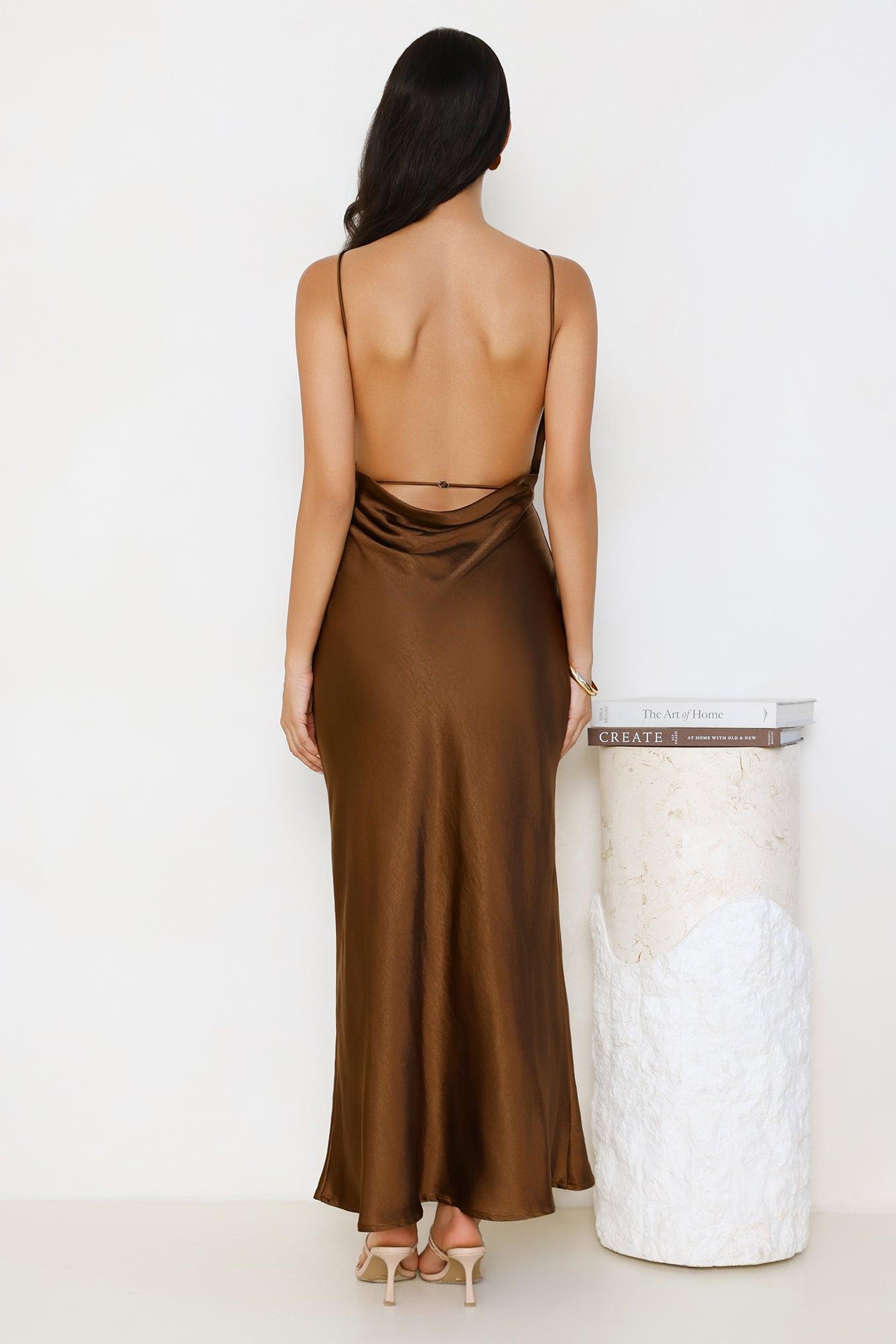 Unveiled Sophistication Satin Maxi Dress Chocolate Product Image