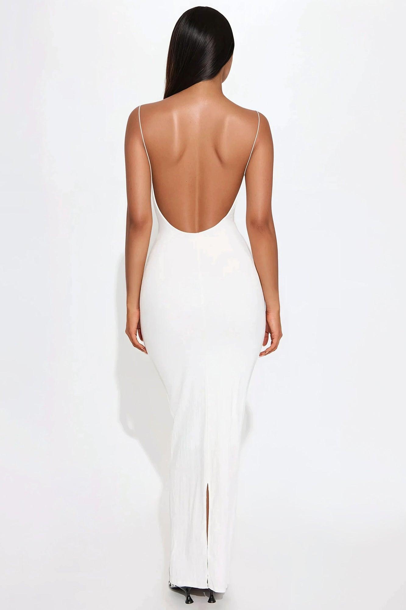 Lana Backless Stretch Linen Maxi Dress - Off White Product Image