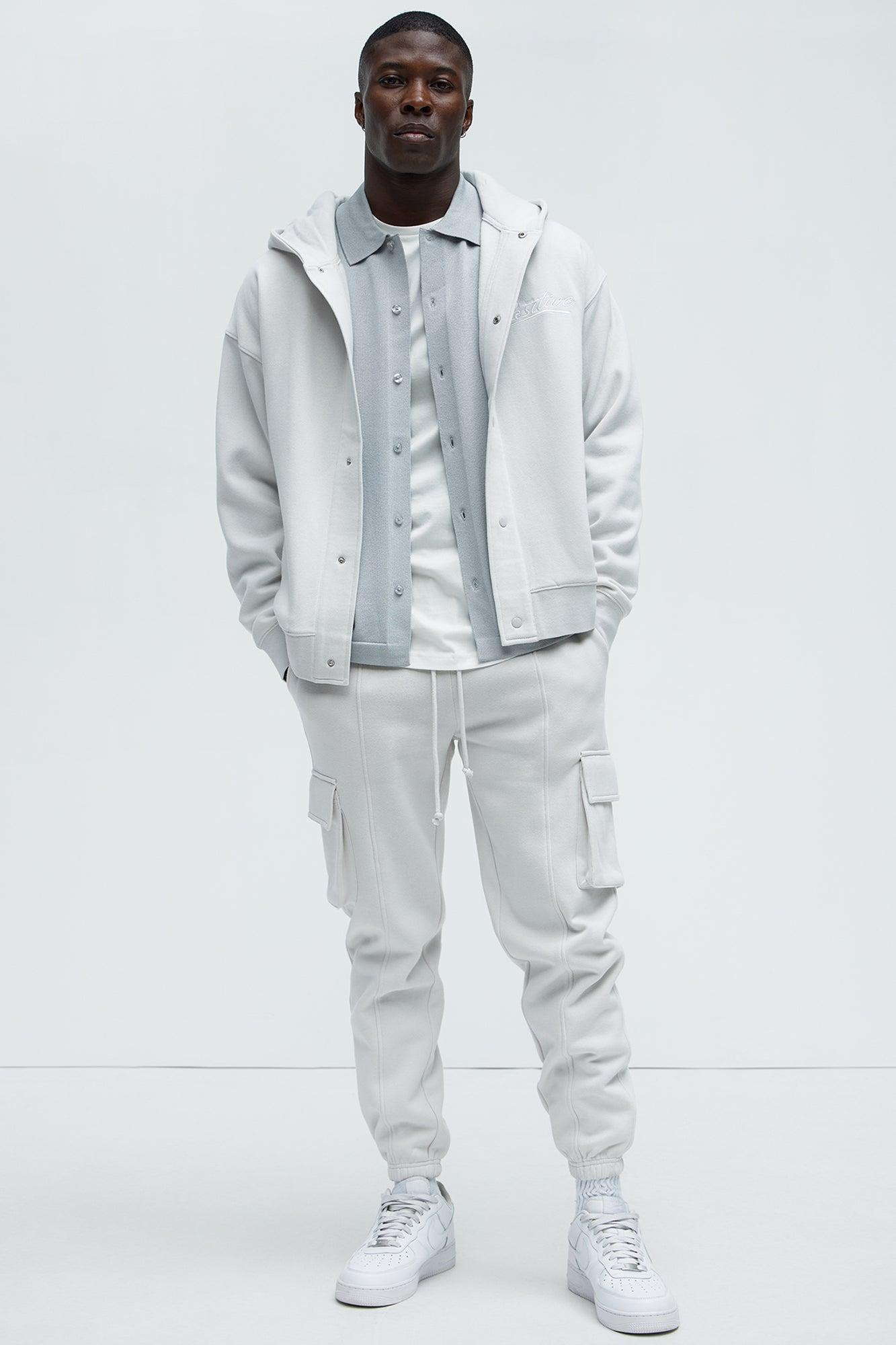 Good Vibe Hooded Varsity Jacket - Grey Product Image