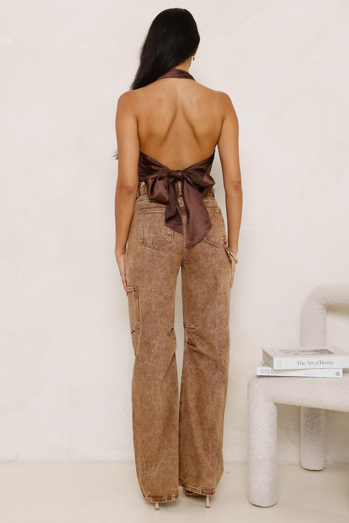 Serenity Sands Satin Halter Top Brown Product Image