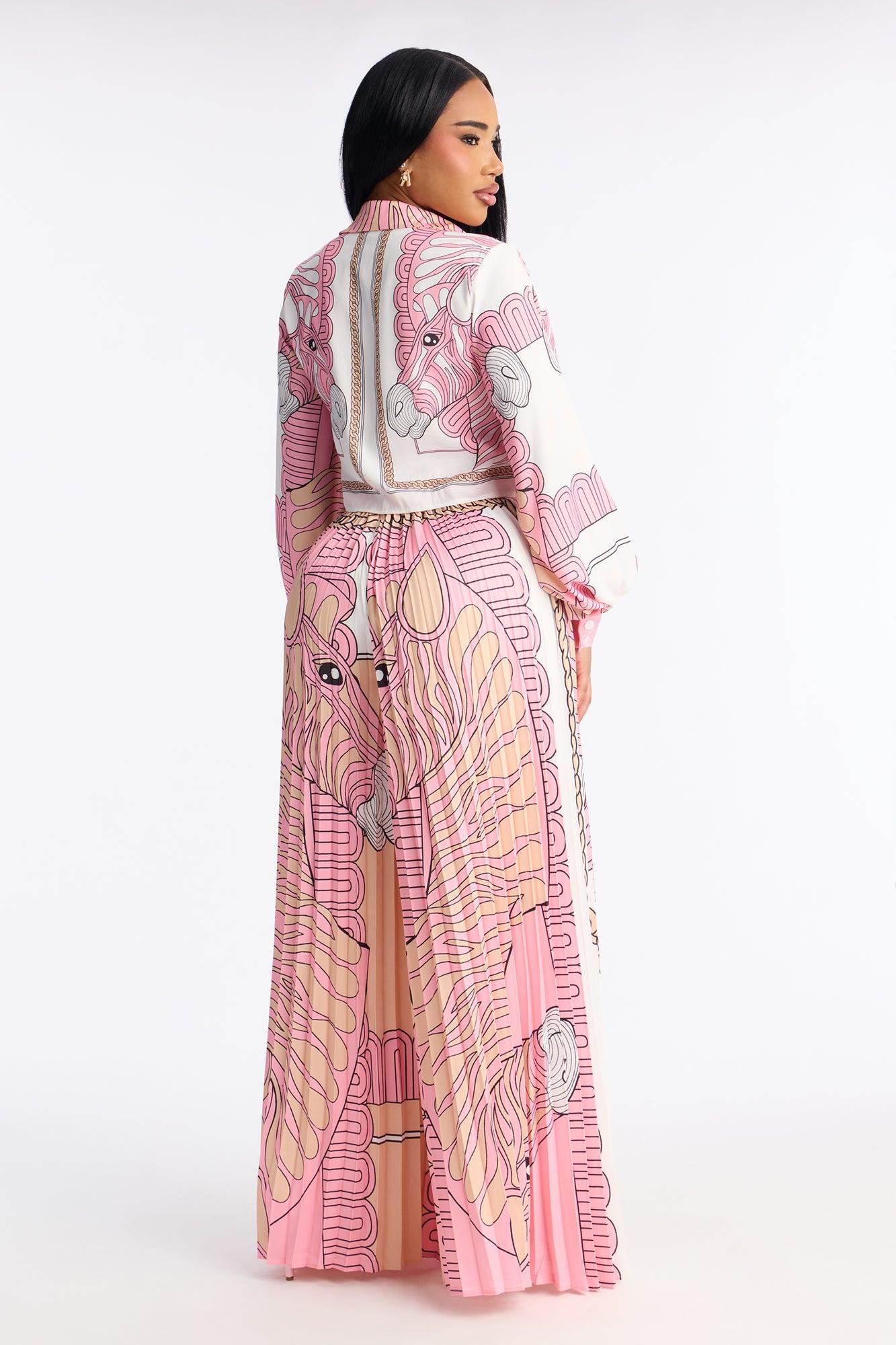 Marlene Satin Pleated Pant Set - Pink/combo Female Product Image