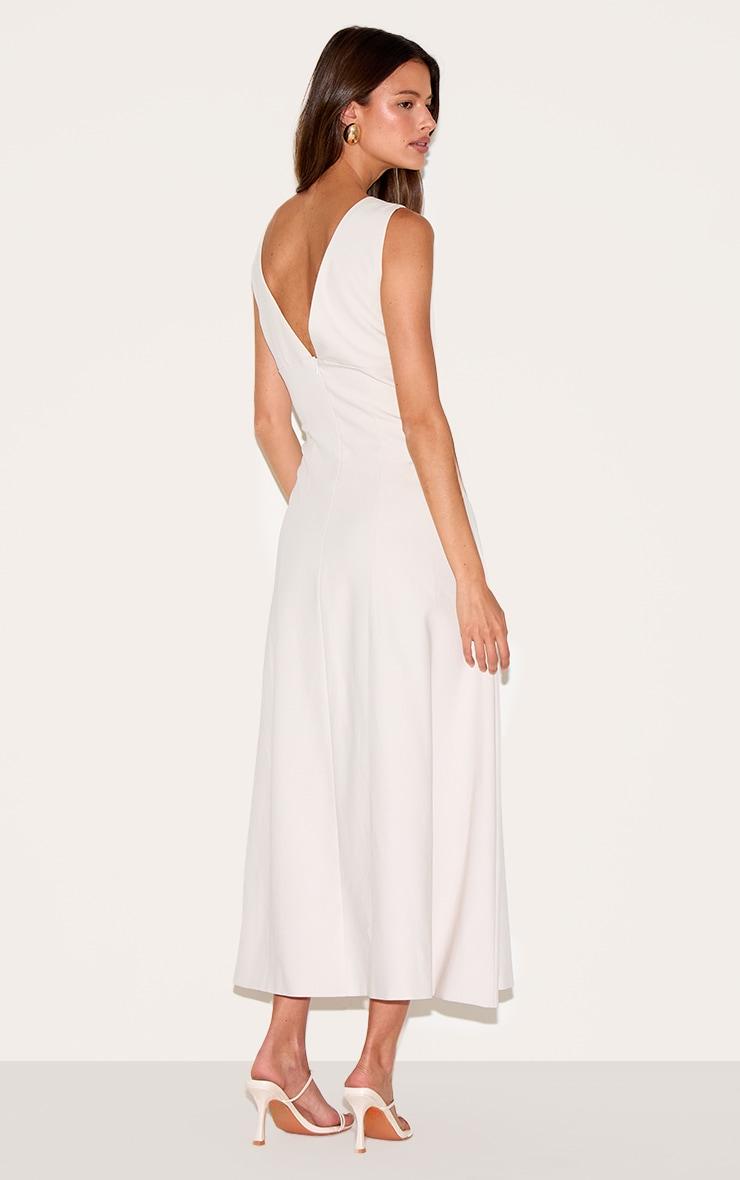  Cream Tailored Woven Plunge Button Down Midi Dress Product Image