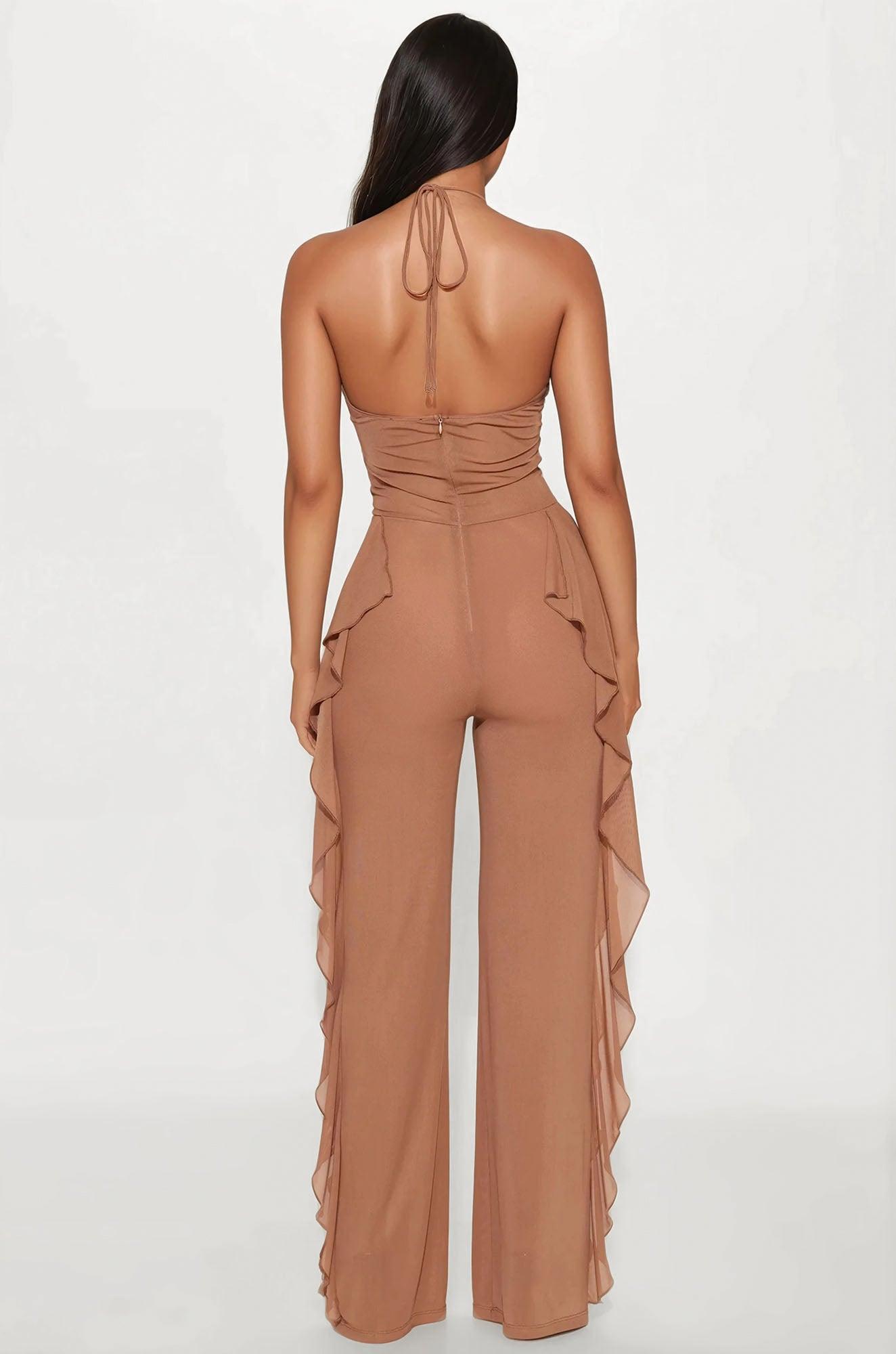 Electric Feeling Mesh Jumpsuit - Mocha Product Image