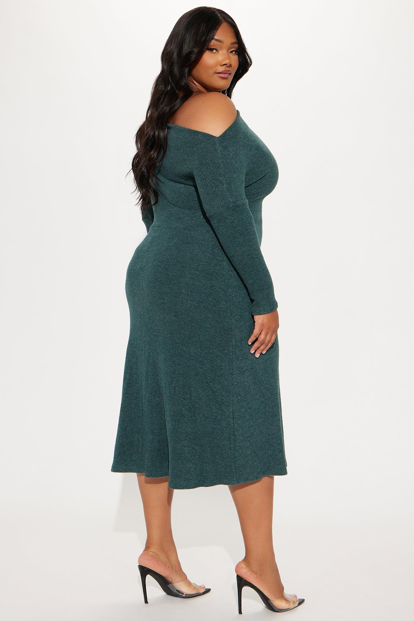 Stay Cozy One Shoulder Midi Dress - Hunter Product Image
