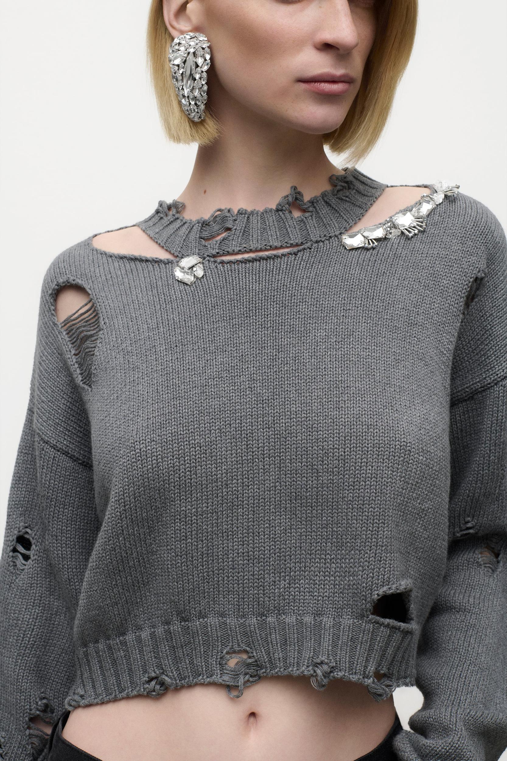 Distressed Crystal Crewneck Sweater Product Image
