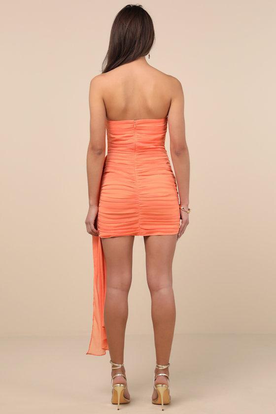Exceptional Beauty Orange Ruched Strapless Bodycon Mini Dress Product Image