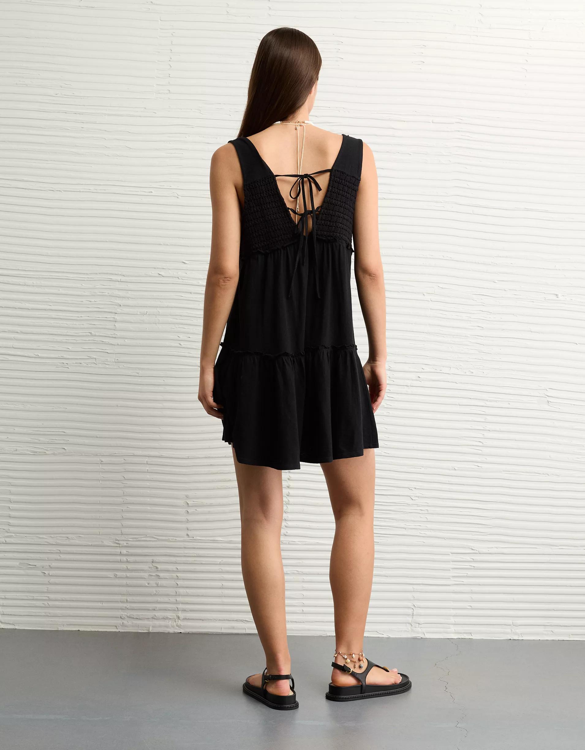 AE Sunchaser Knit V-Neck Crochet Mini Dress Product Image
