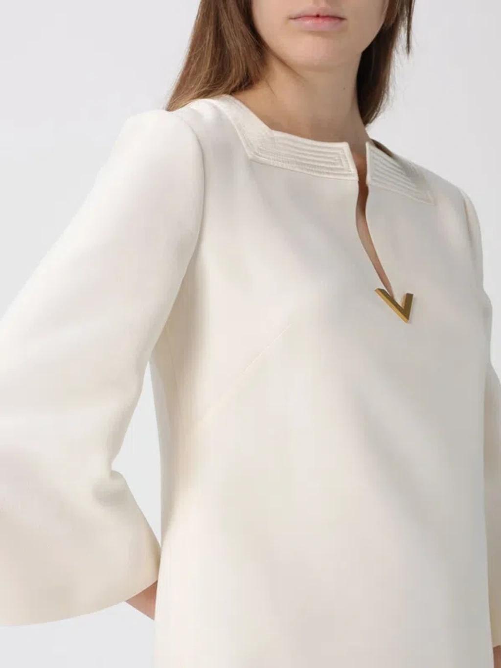 VALENTINO Embellished Silk Satin-trimmed Wool And Silk-blend Crepe Mini Dress In White Product Image