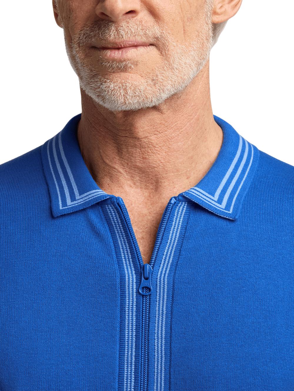 Cotton Full Zip Polo - Blue Product Image