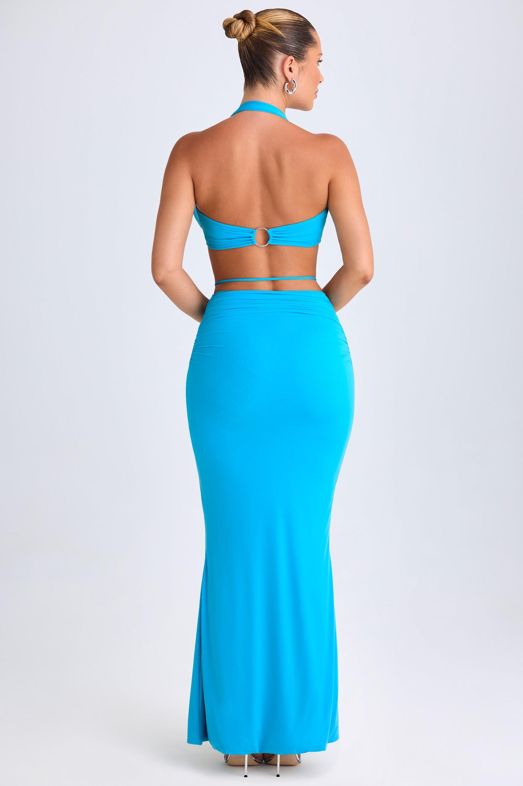 Hardware-Detail Mid-Rise Maxi Skirt in Aqua Blue Product Image