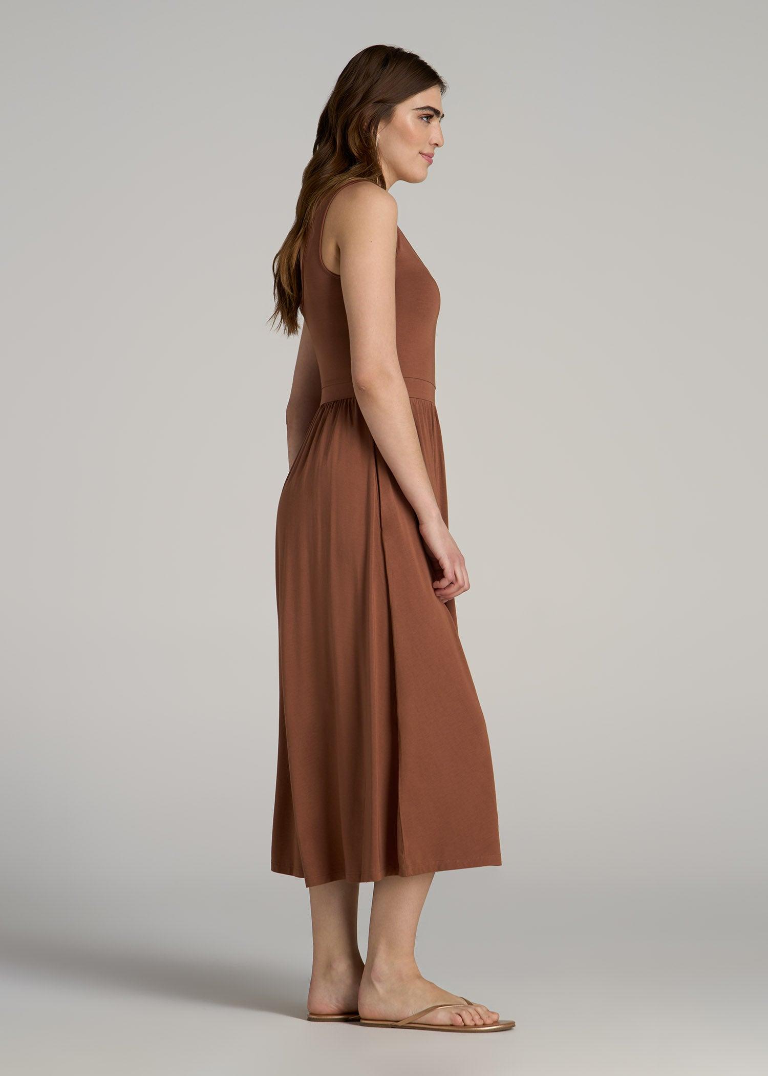 Jersey Tank Dress with Pockets for Tall Women in Clay Brown Female Product Image